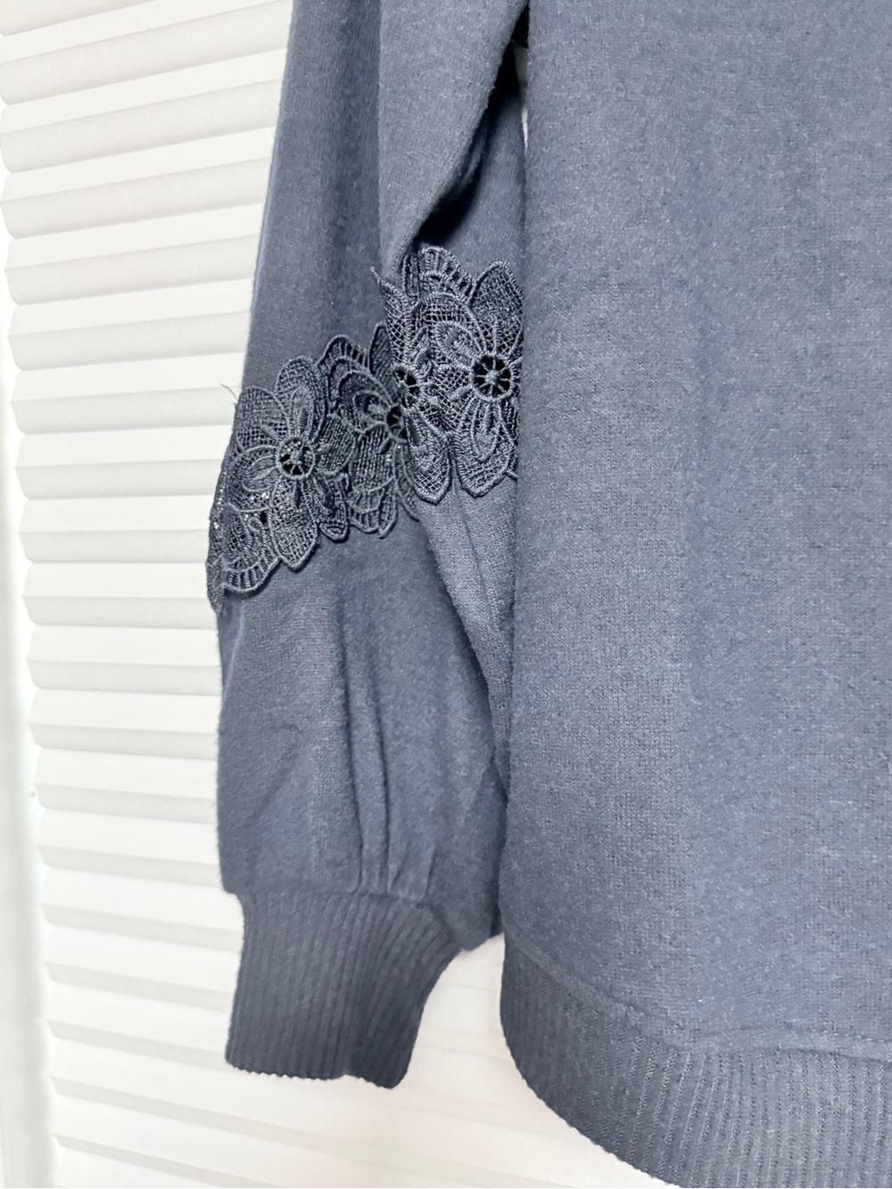Democracy Dark Navy Lace-Trim V-Neck Pullover - Picture 5 of 7